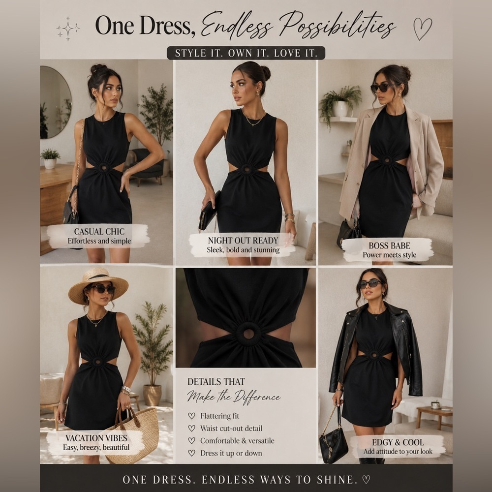 Zara Black Cutout Ring-Detail Mini Dress